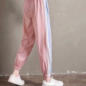 Light Pink Pastel Striped High Waisted Track Pant Joggers Size Small
